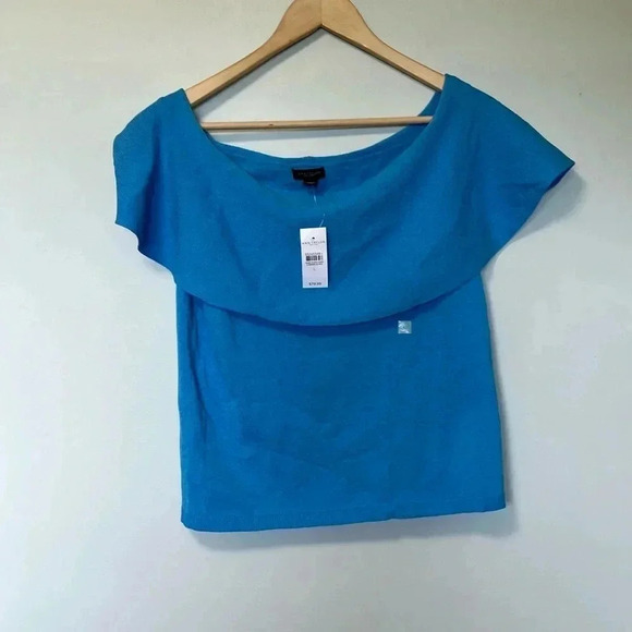NWT Ann Taylor off the shoulder blue  top - Picture 1 of 6